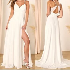 Lulus Romantic Inspiration White Sleeveless Faux-Wrap Maxi Dress XL